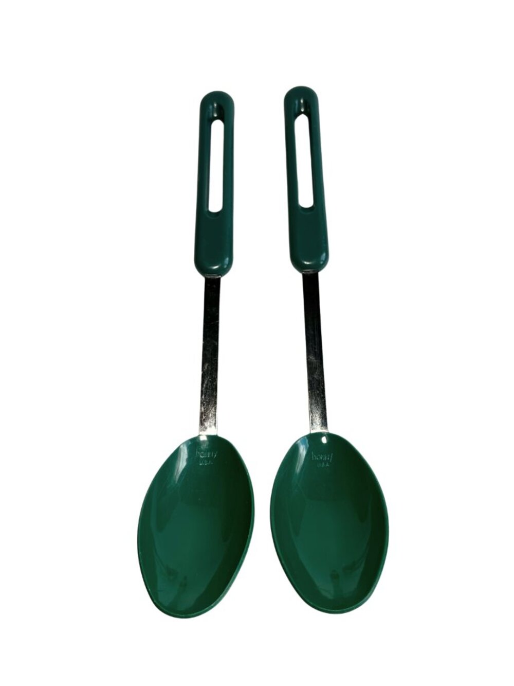 Bonny Vintage Solid Serving 2pk Spoons Nylon Green Plastic Handle USA Utensils